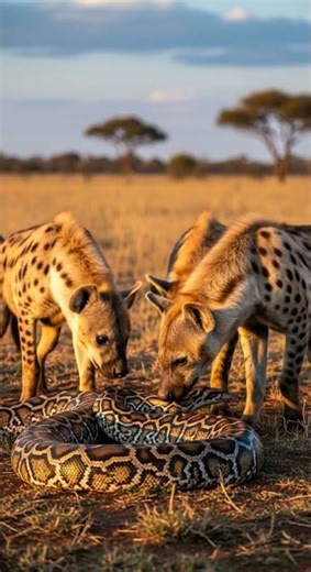 What will the hyena find inside the python’s secret lair #wildlife #nature #animalbehavior