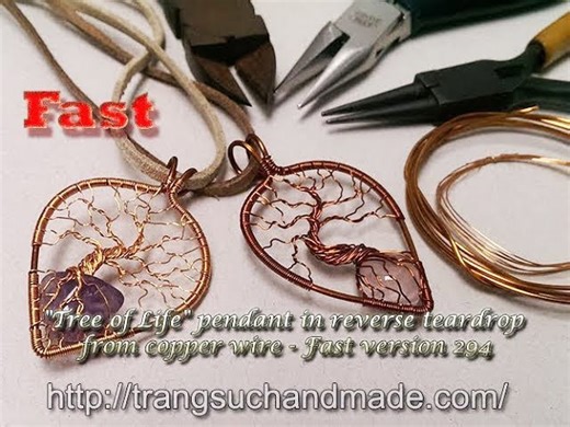 "Tree of Life" pendant in reverse teardrop from copper wire - Fast version 294