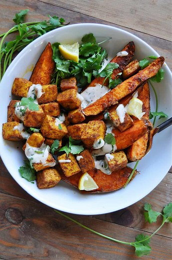Vegan Moroccan Spiced Sheet Pan Tofu and Sweet Potatoes