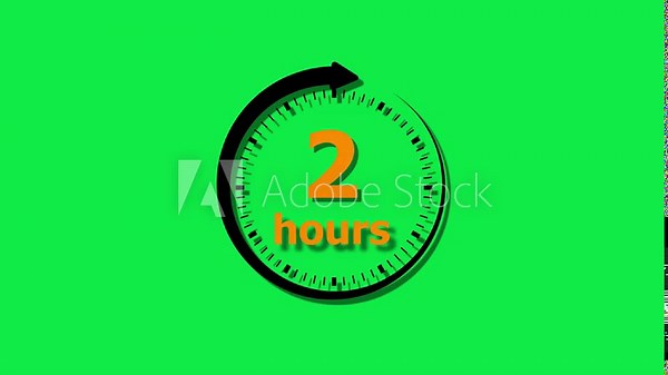 A bold “2 HOURS” text, representing a 2-hour countdown or duration. Perfect for video overlays, timers, presentations, or any content indicating a medium-length time span.