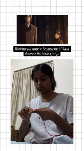 SnugsyYarn| Handmade Crochet 🧶 on Instagram: "For her. Always. 🧣 Attack on Titan DIY, Mikasa Ackerman Scarf, Eren Yeager Cosplay, Shingeki no Kyojin Prop, Red Scarf Tutorial, Cosplay prop making, Anime couple goals, Handmade cosplay accessories, AOT memorable scenes, Eremika moments, DIY knitting, Anime emotional scenes, Cosplay preparation. #attackontitan #aot #shingekinokyojin"