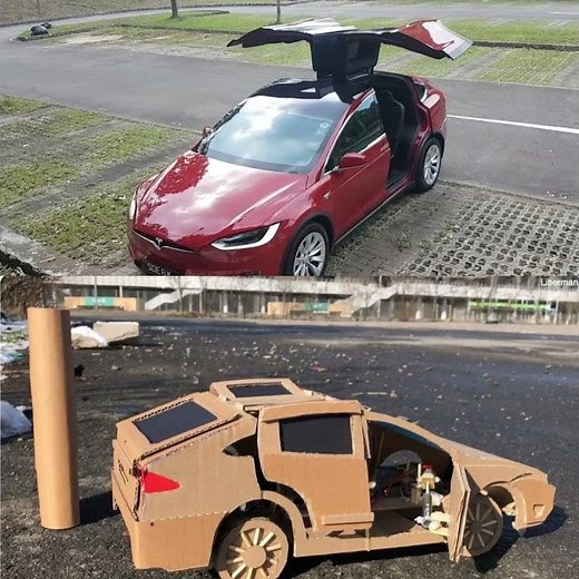 Science DIY R.C cardboard Tesla Model X Wing Doors kids electric motor car for school project