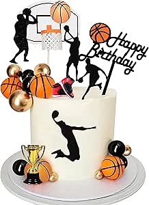 25 PCS Basketball Cake Toppers Black Gold Balls Cake Decorations Basketball Theme Cake Decoration for Boy Birthday Sport Party Supplies