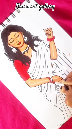 How to draw a girl with saree 🥰|Poster colour painting 🎨|#shorts #ytshorts #youtubeshorts #drawing