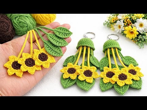 Super Easy Crochet Sunflower in Pot 🌻 Keychain Tutorial for Beginners