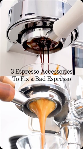 Barista in Pajamas on Instagram: "If your espresso looks like this, don’t blame the machine. These 3 tools can fix most espresso problems. Coffee scale Accurate to 0.1g, with a timer. This tells you your dose and ratio every time. WDT tool + dosing funnel Cheap ones work great. The funnel keeps grounds in. The WDT breaks clumps and stops channeling. Leveling tamper Gives you an even bed every shot. Less guesswork, fewer bad espressos. You can add more tools later. These three make the biggest di