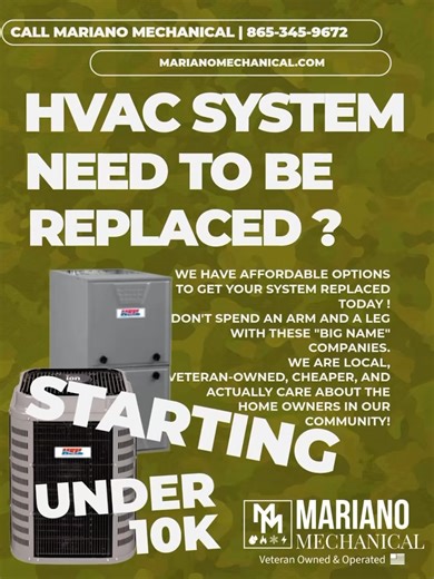 13 shares | New full HVAC system installs starting UNDER $10,000  Local. Reliable. Affordable. Veteran-Owned. Book your free estimate today and lock in comfort before peak season hits!  856-345-9672 | Mariano Mechanical | Facebook