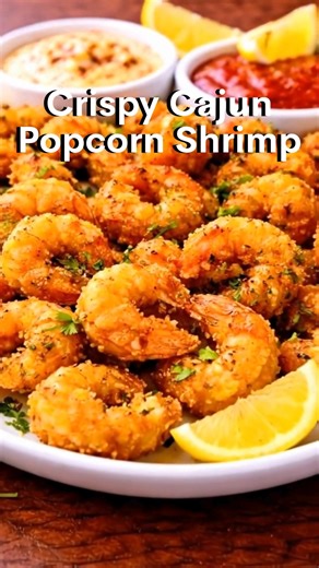 🍤 Crispy Cajun Popcorn Shrimp Golden, crunchy, and packed with bold Cajun flavor — these popcorn shrimp are perfect for snacking, parties, or a quick dinner. 📝 Ingredients 1 lb shrimp, peeled, deveined & tail-off 1 cup buttermilk 1 cup all-purpose flour ½ cup cornstarch 1½ tsp Cajun seasoning 1 tsp paprika ½ tsp garlic powder ½ tsp onion powder ½ tsp black pepper ½ tsp salt (adjust to taste) Oil for frying Lemon wedges & chopped parsley (for garnish) 👩‍🍳 Instructions Marinate shrimp in butte