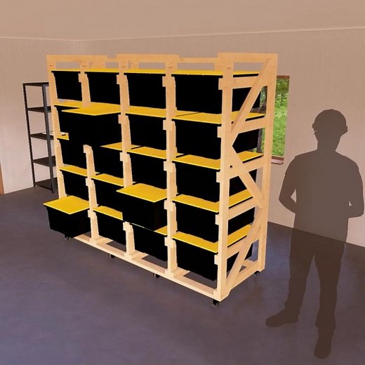 DIY Mobile Tote Storage Rack Plans, Wooden Shelving #ad #woodworking #diyprojects #storagesolutions