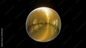 The Bitcoin gold coin takes on the shape of a bubble and bursts on the transparent background. Digital cryptocurrency speculation. 4K high quality 3D animation with alpha channel.