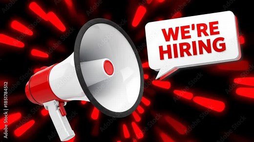 A megaphone with a speech bubble announcing that a company is hiring employees now today