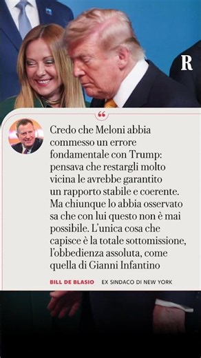 L'ex sindaco di New York Bill De Blasio torna sul rapporto Trump-Meloni