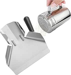 Popcorn Scoop and Salt Shaker, Stainless Steel Popcorn Scooper French Fry Scoop Serving Spoon for Filling Foods into Bags Boxs, Home Theater Popcorn Machine Accessories