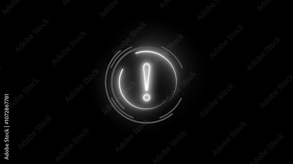 Neon exclamatory sing symbol with circle looping on background