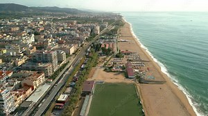 Calella Pineda de Mar Santa Susanna Costa del Maresme aerial images of the beach Train from Barcelona to Blanes Rodalies