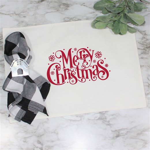 Snowflake Merry Christmas Cotton Placemat, Farmhouse Table Decor - Etsy
