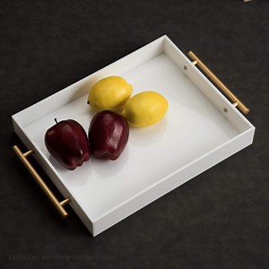 [Hot Item] White Decorative Acrylic Tray with Metal Handle for Coffee Table
