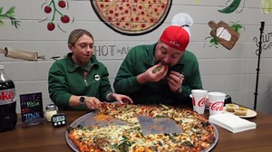Husband Is Shocked How His Wife Can Gulp Down Giant Pizza Challenge Faster Then Him