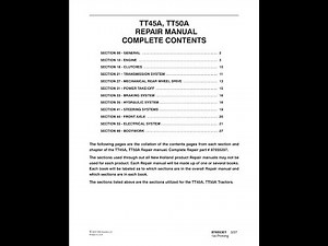New Holland TT45A, TT50A Tractor | 87655297 Service manual