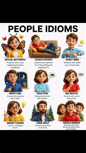 Which One Are You? 9 Idioms to Describe People! 🦋🥔🦉 #Shorts #idioms