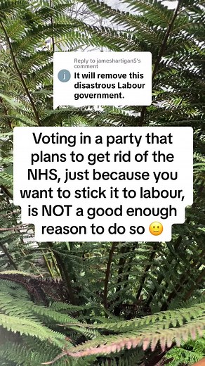 Replying to @jameshartigan5 You may not want another labour or conservatice government… but voting in a party that openly plan to get rid of the NHS with zero government experience is a ludicrous way of doing it 🙂 and pretty downright foolish if you ask me #politics #reform #reformparty #britishpolitics #humanrights #currentaffairs #farage #britain #labour #conservative #rightwing #leftwing