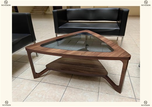 Handmade Walnut Coffee Table – Modern Triangular Wood Design , Tempered Glass Top - Etsy Australia