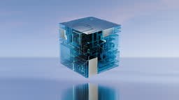 3D cube model blockchain and Quantum computing technology concept and...