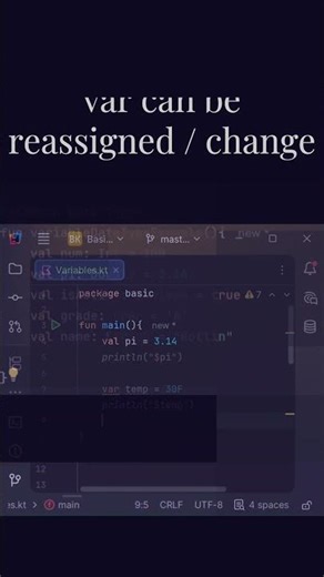 Kotlin basics in secs ⚡val, var & Data Types #androiddev #coding #kotlin #shorts