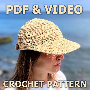 Crochet Baseball Cap Pattern PDF | Raffia Ponytail Sun Visor Hat | Star Stitch Floral | Women's Straw Summer Hat Tutorial | Video - Etsy