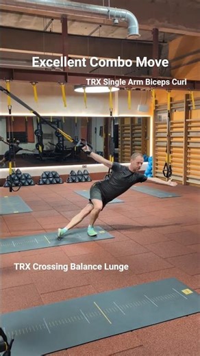 TRX Single Arm Biceps Curl + Crossing Balance Lunge