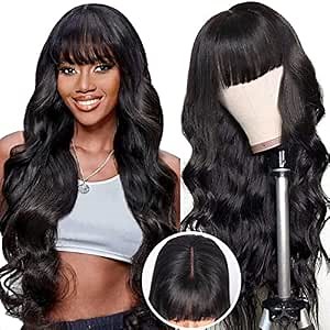 Ruiyu Body Wave Wig with Bangs 2x4 Lace 180% Density Front Wigs for Black Women Human Hair 100% Brazilian Human Hair 22 Inch
