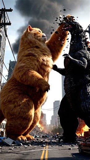 Giant Muscle Cat vs Godzilla in Japan part 2😱🐱 #shorts