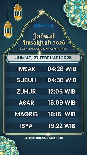 Jadwal Imsakiyah Kota BANDUNG 27 Februari 2026, Lengkap dengan Jadwal Sholat