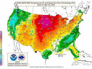 Unseasonable and record warmth is in the forecast today and tomorrow for the central U.S. with temperatures up to 40 degrees above normal possible. After a brief cooldown midweek, the warmth returns as we head into the weekend. weather.gov | U.S. National Weather Service (NWS)
