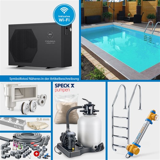 PS30-Rechteckpool POOLSANA HQ 5,00 x 3,00 x 1,50 m | Folie sand 0,8 mm | PROFI-Set "HEAT"