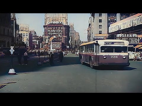New York 1940s In color, Time square [60fps, Remastered] w/sound design added