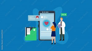 Online medical consultation 3d isometric animation in 4K UHD 3840x2160