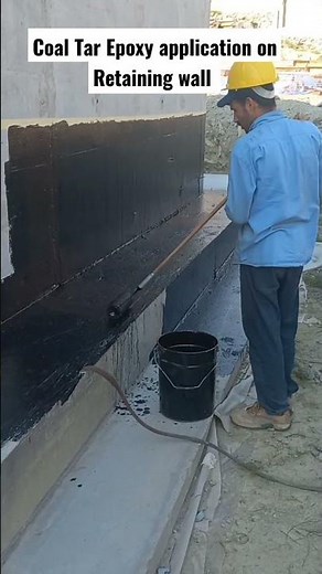 Coal Tar Epoxy application on Retaining wall on site.#civilengineer #construction #foundations