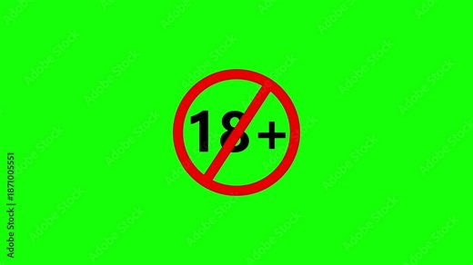 Red Prohibited Sign Over 18 Plus Symbol on Bright Green Background age restriction no entry d