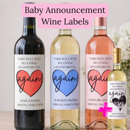 Grandparents Baby Announcement Wine Labels, Editable Pregnancy Reveal (digital Download) - Etsy