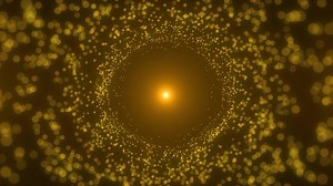 Golden particle vortex swirling. abstract glowing tunnel for sci-fi, energy, or celebration.