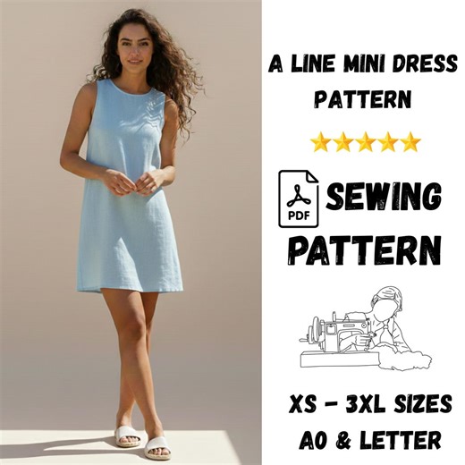 Round Neck A Line Mini Dress Pattern | XS-3XL Sizes | A0 & Letter - Etsy