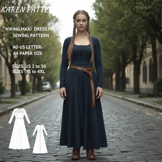Viking Maxi Dress Sewing Pattern: Renaissance, Elvish Costume (XS-4XL) (PDF Pattern) - Etsy
