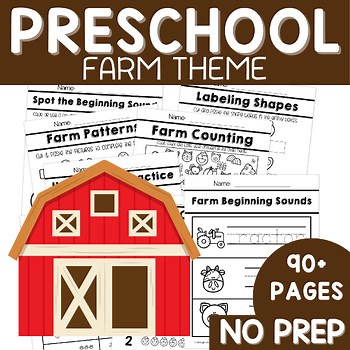 Preschool On the Farm Unit Pre K Curriculum No Prep Packet Farms Themed Unit