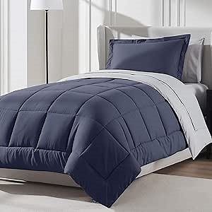 Nestl 5 Piece Twin XL Comforter Set – Navy Reversible Bed in a Bag – Complete Twin XL Size Bedding Set with Sheets, Pillowcase and Sham