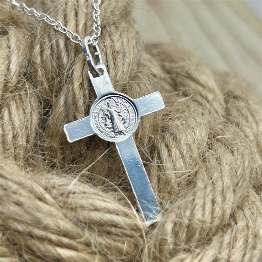 Saint Benedict Cross Pendant 925 Sterling Silver San Benito Medal Crucifix - Etsy