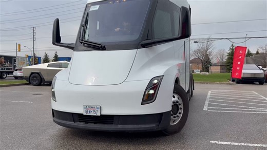 This is the sound of the all-electric Tesla Semi.Deliveries of the new Production Version begin this year:• Long Range model has 500 miles of range with a full payload.• 1.7 kWh per mile efficiency (average diesel semis are roughly 5–7 kWh per mile equivalent energy use).• Tri-motor powertrain with 800 kW of power (~1,073 hp), 3x the power of the average diesel semi.• The battery in the Semi is designed to last 1M miles.• Standard Range model (325 mi) has a similar turning radius as a Tesla Mode