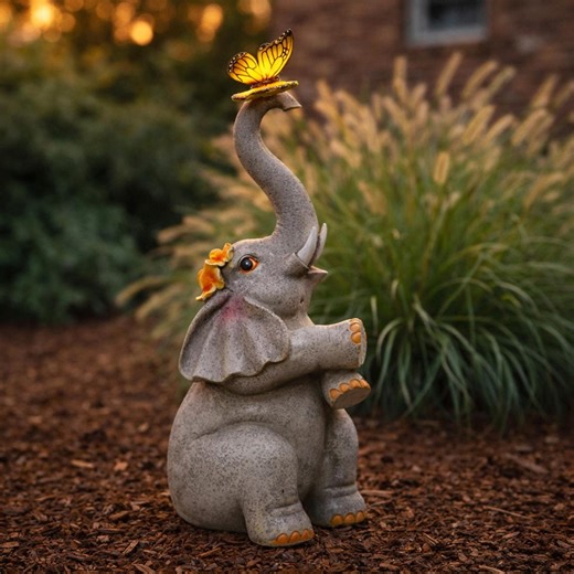Elephant Statue Solar Garden Decor, Outdoor Patio Light, Resin Animal Sculpture, Whimsical Yard Ornament - Etsy