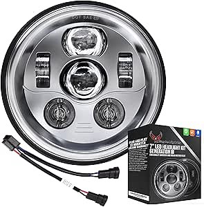 Eagle Lights 8700CG3P-899 7" LED Headlight for Harley Davidson® and Indian Motorcycles® - Generation III/Chrome Kit/Add Dual Bulb Adapter Harness (899)