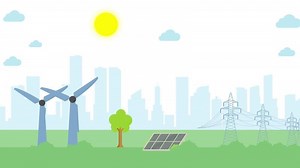 Wind and Solar Power Plant Animation, Renewable Energy 2D Motion Graphic, Clean Energy Infographic, Sustainable Technology Animation, Eco-Friendly Smart Power Grid Loop